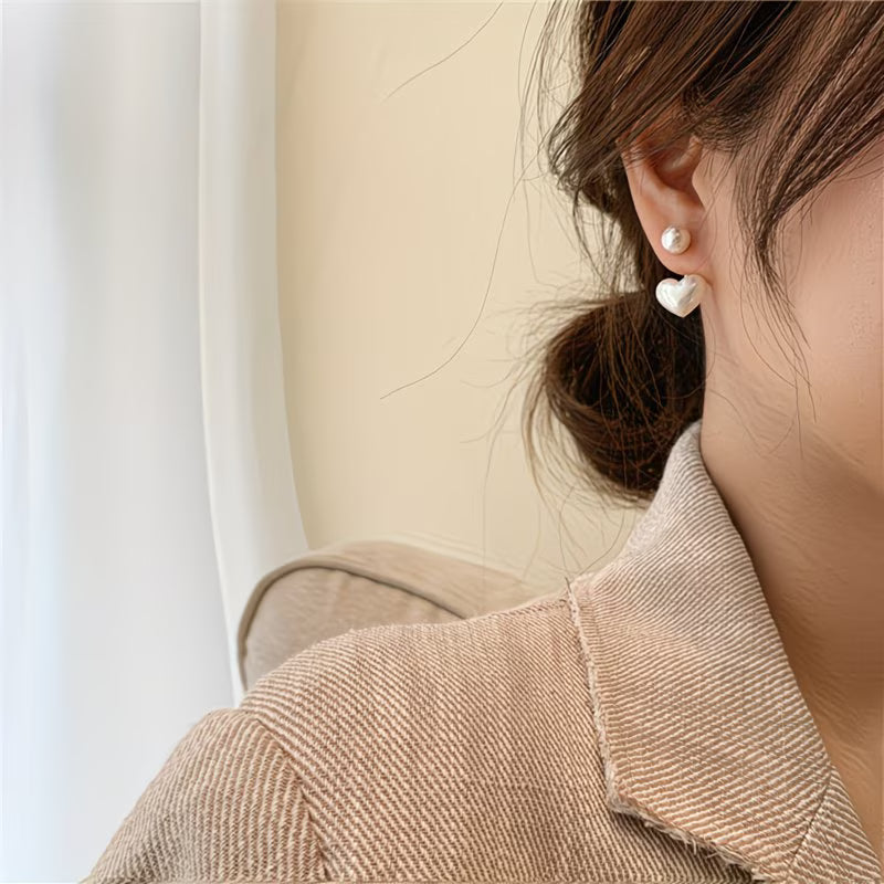 Double Pearl Heart Earrings