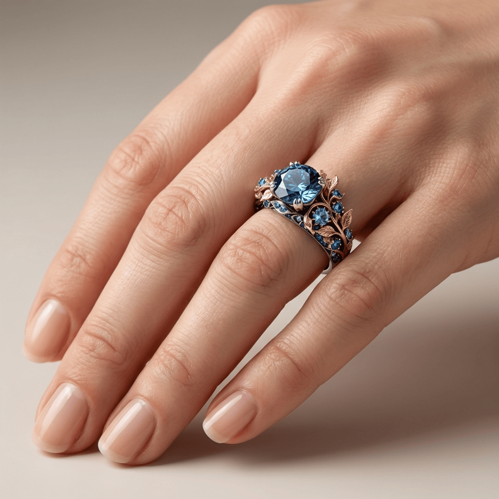 Gold Blue Topaz Vintage Ring