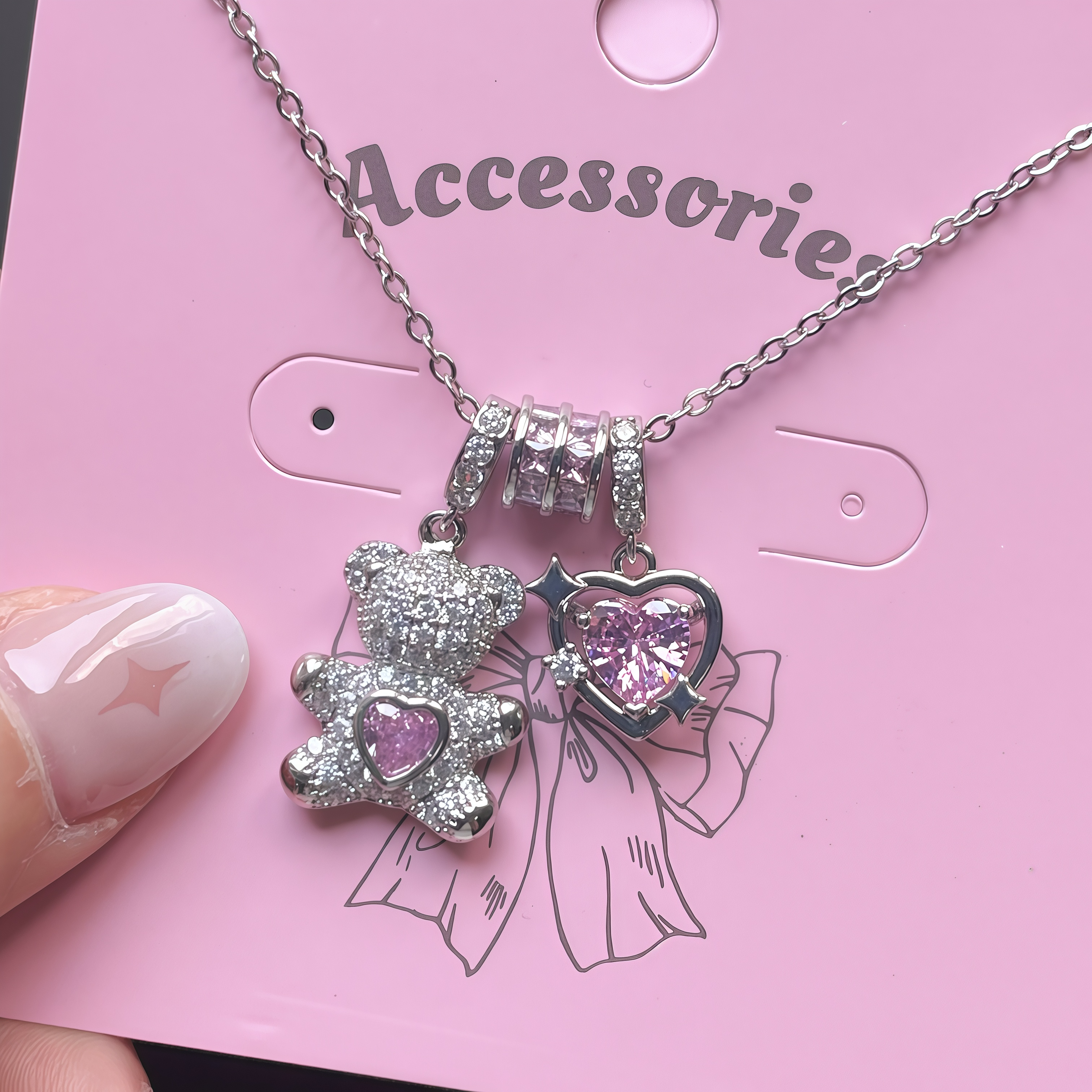 Bear & Heart Pendant Necklace