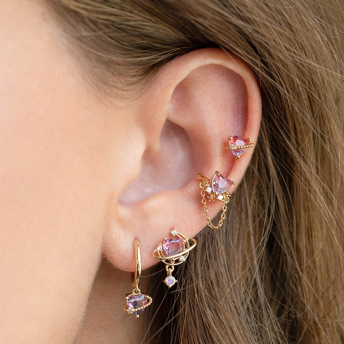 4-Piece Pink Heart Earrings Set