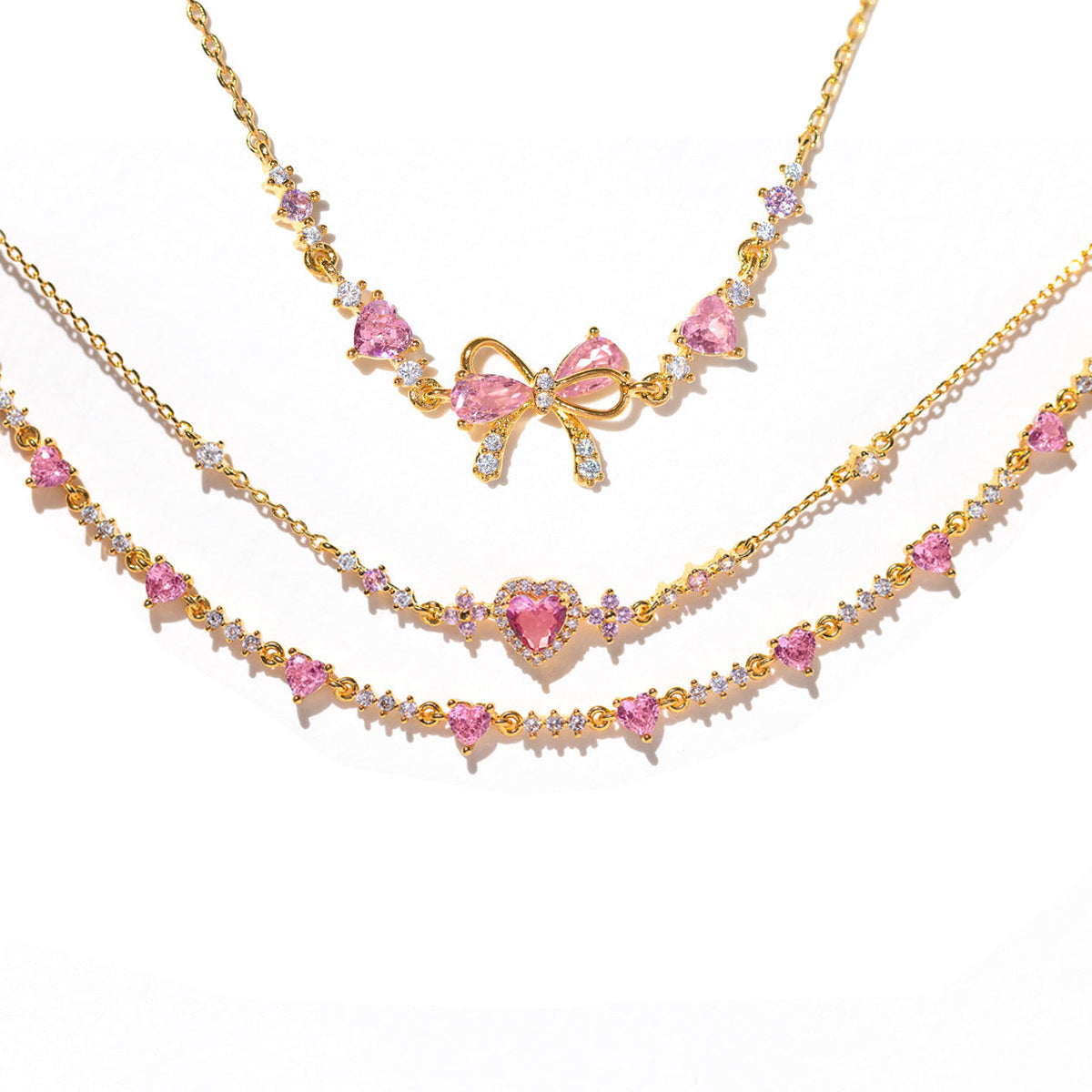 Pink Bow Crystal Stacking Bracelet Set