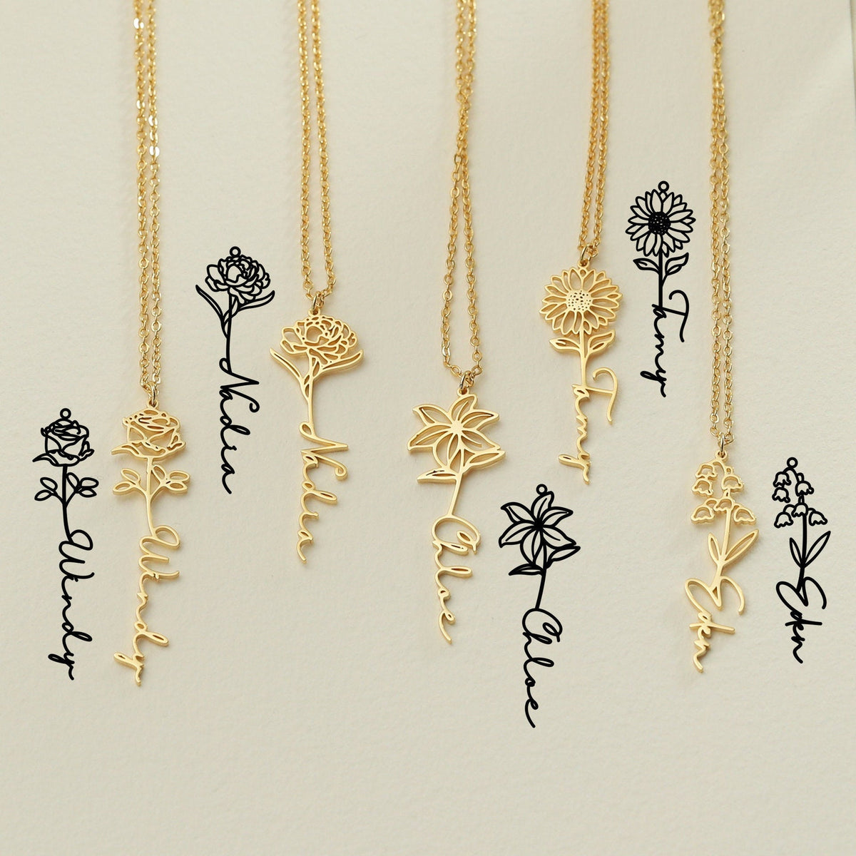 Personalised Birth Flower Necklace
