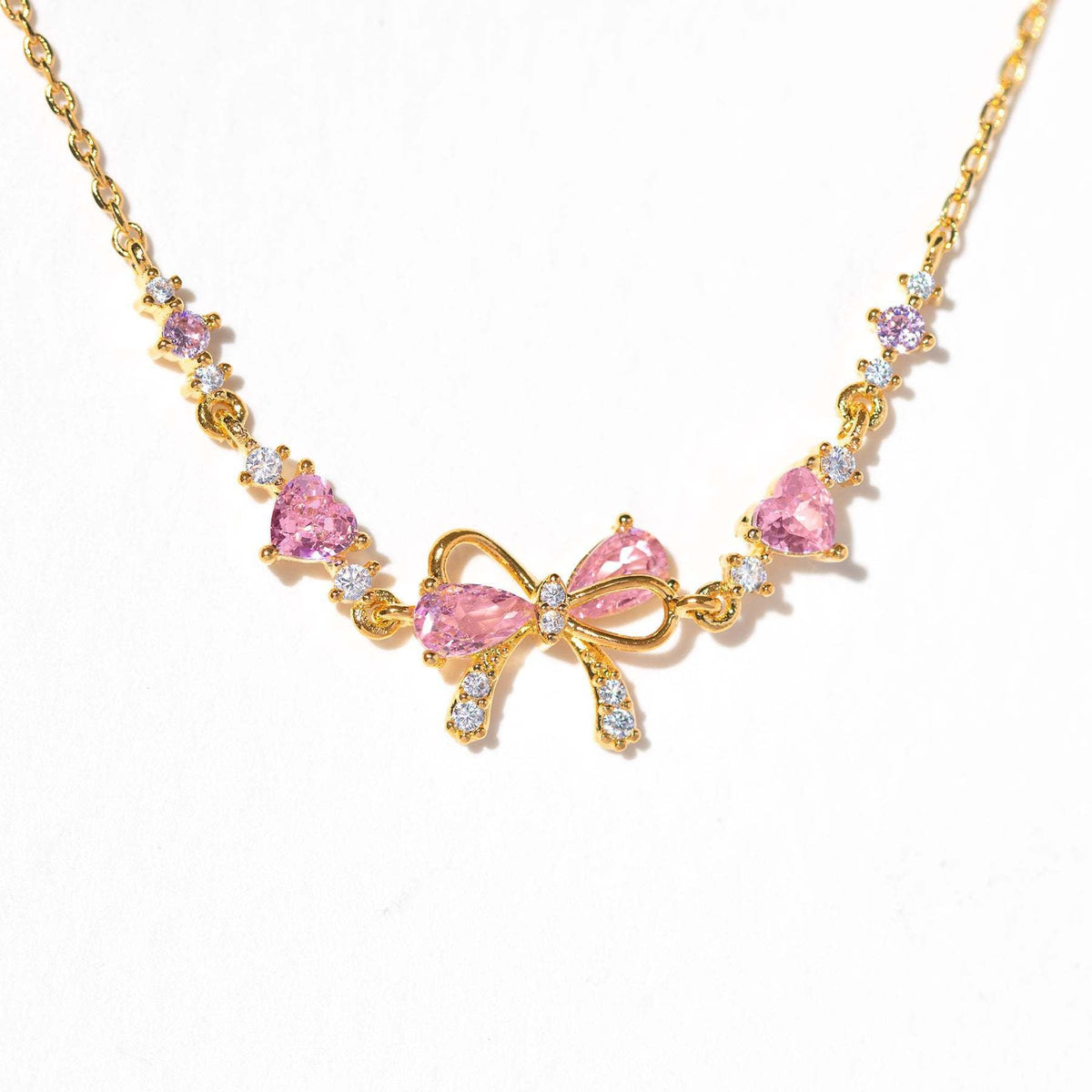 Pink Bow Crystal Necklace