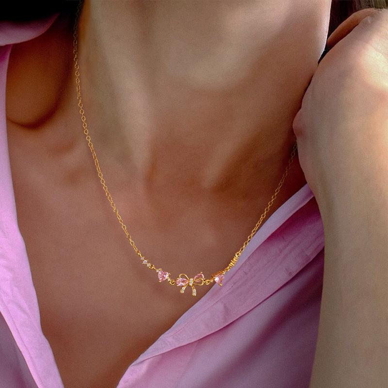 Pink Bow Crystal Necklace