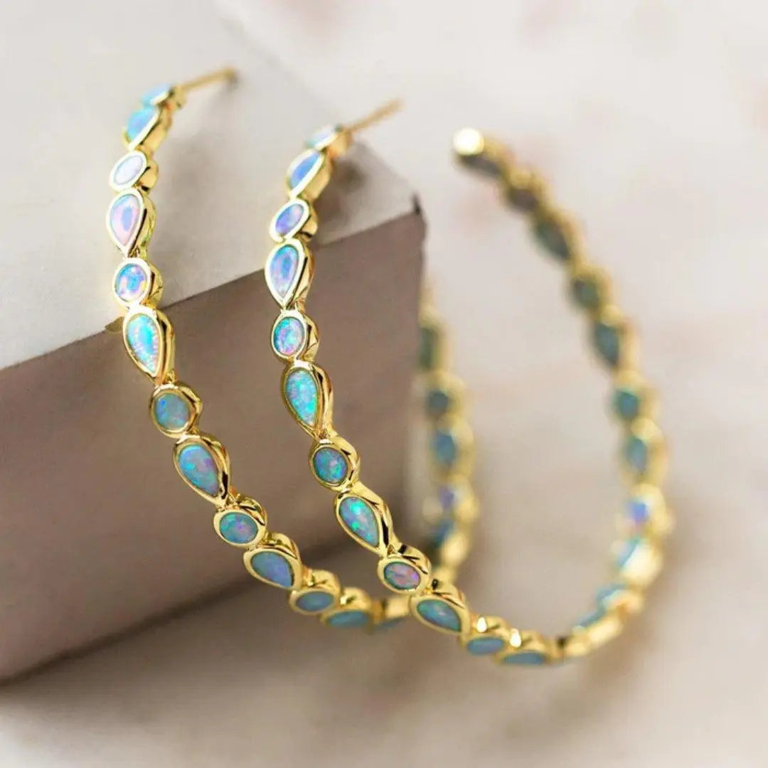 Blue Opal Gold Drop Earrings
