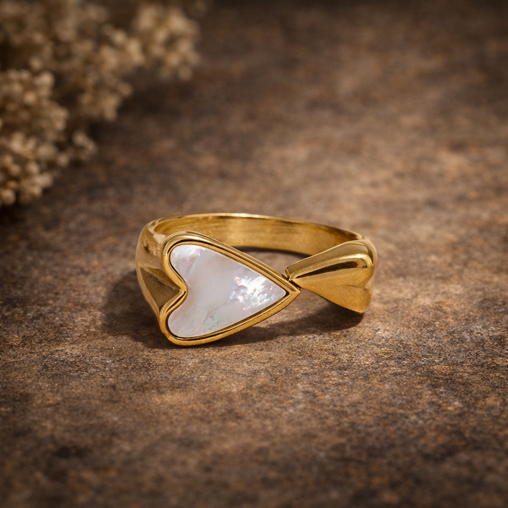 Seraphine - Heart Adjustable Ring with Mother of Pearl