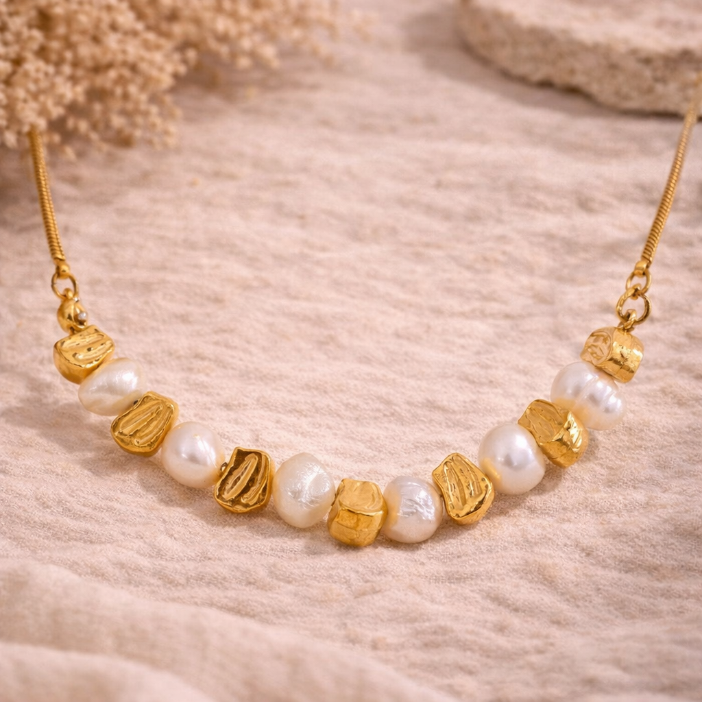 Oceanic Essence - 18k Gold Necklace with Pearls