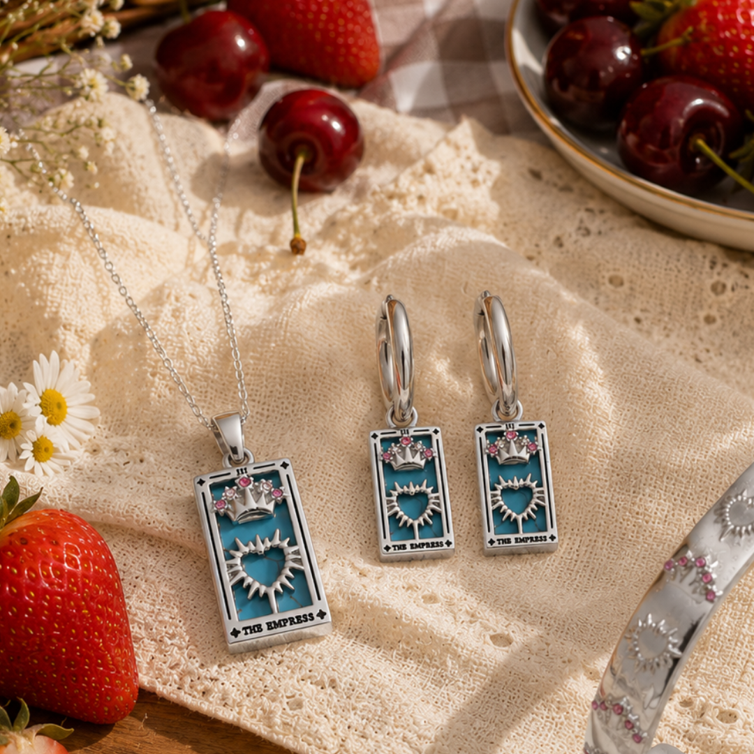 The Empress - Tarot Card | Silver Dainty Necklace with Blue Enamel