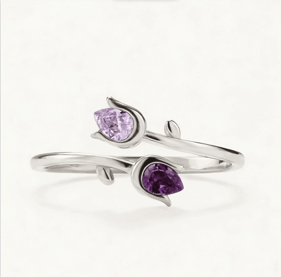 Mother & Daughter Double Birthstone Tulip Ring