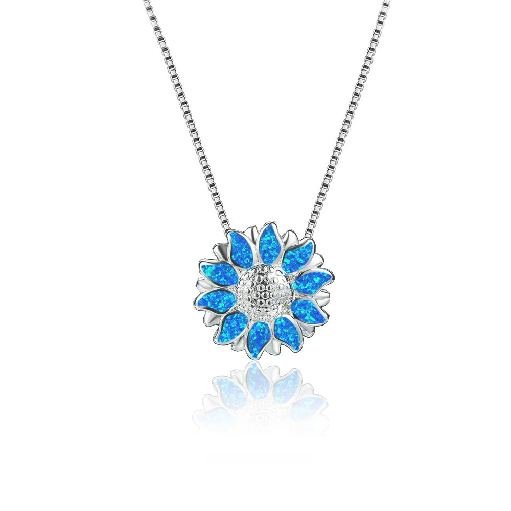 Sun Flower Opal Pendant Necklace