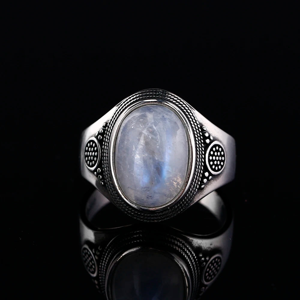 Oval Moonstone Retro Silver Ring