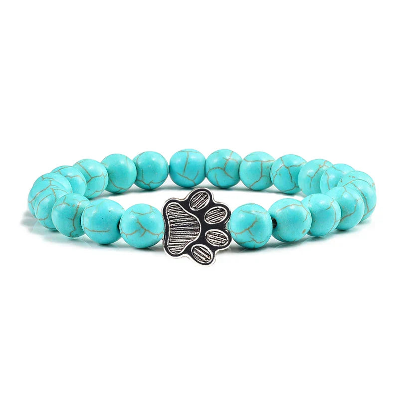 Beaded Paw Bracelet β Natural Stone Design