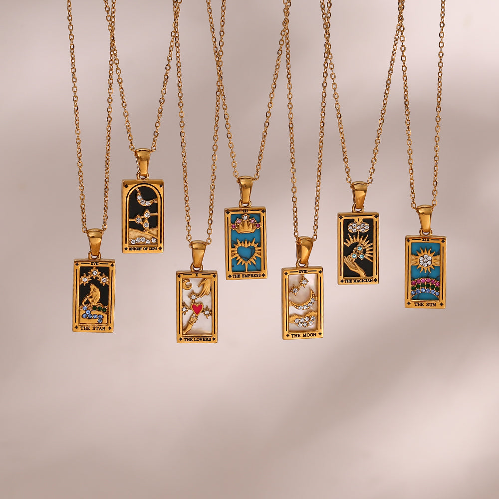 The Star - Tarot card Dainty 18k | Silver Necklace with Black Enamel