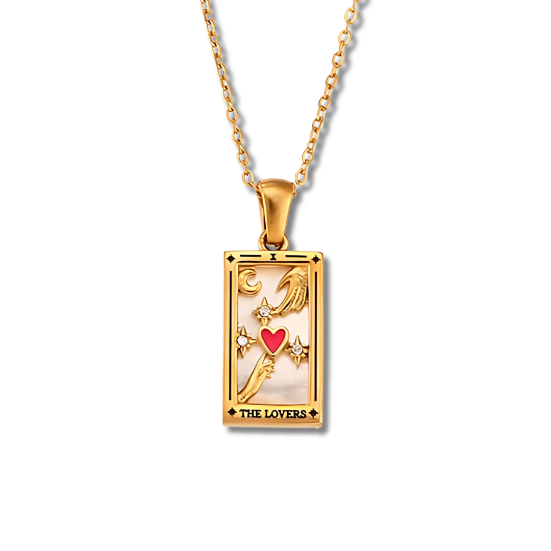 The Lovers - Tarot card Dainty 18k Necklace with Enamel