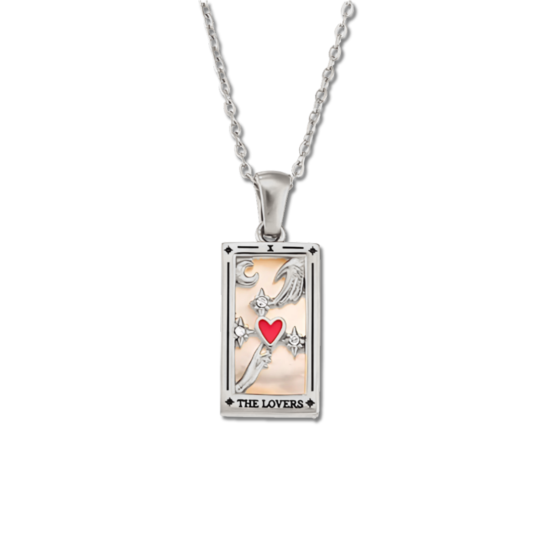 The Lovers - Tarot card Dainty 18k Necklace with Enamel