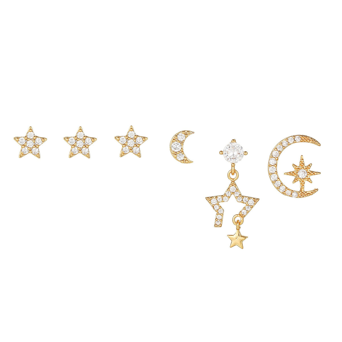 Star & Moon Stackable Earrings Set