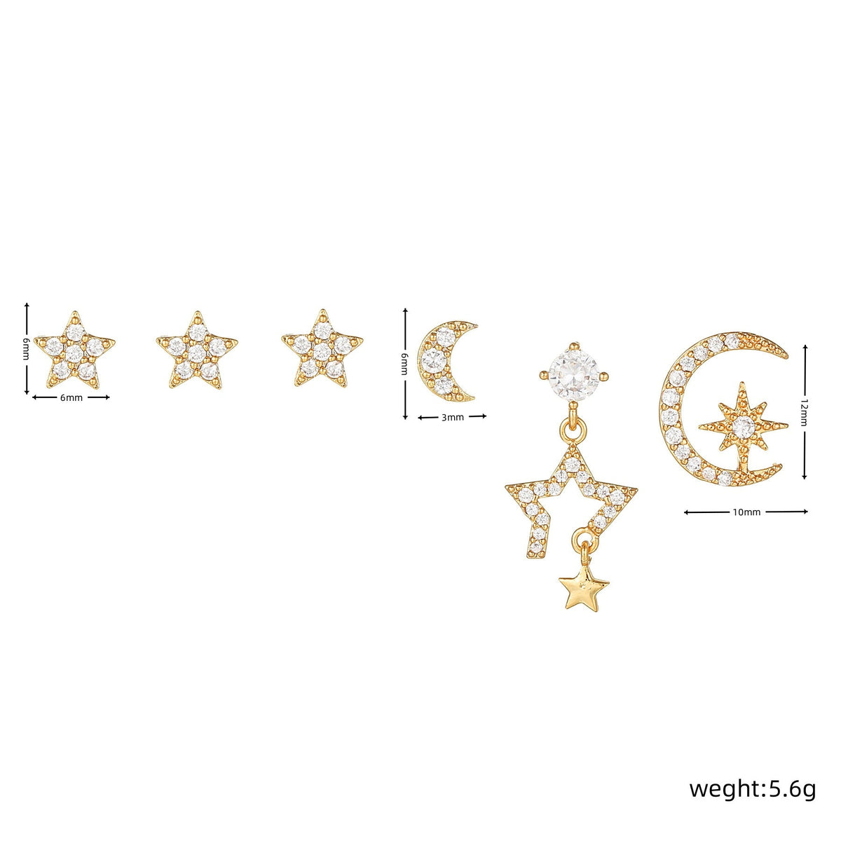Star & Moon Stackable Earrings Set