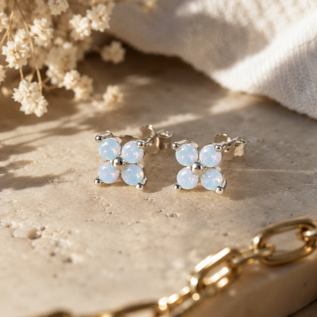 Opal Clover Stud Earrings