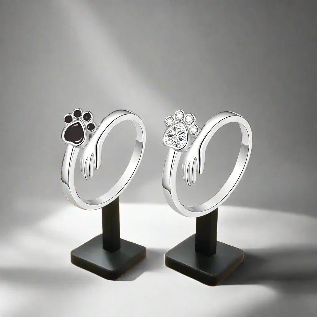 925 Sterling Silver Adjustable Ring β Hand and Paw Print Design