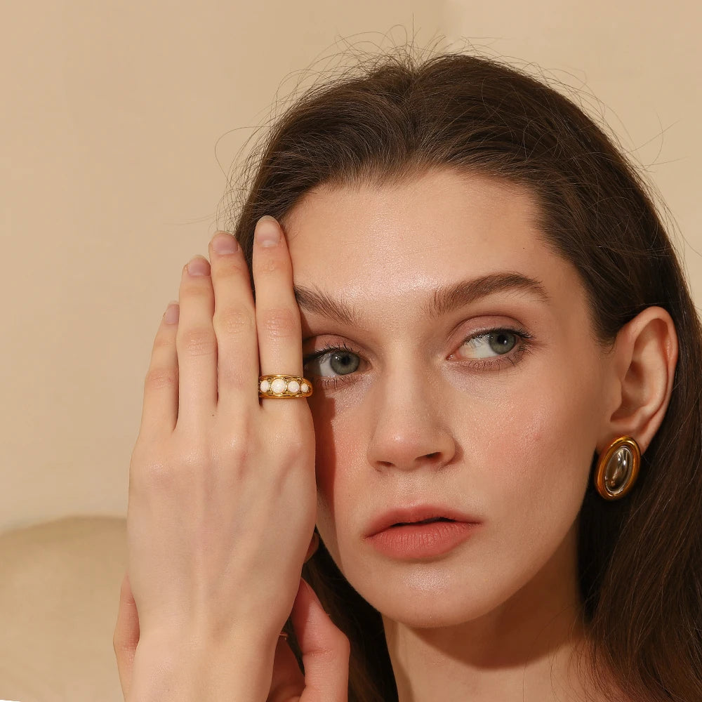 Round Opal Stainless Steel Ring
