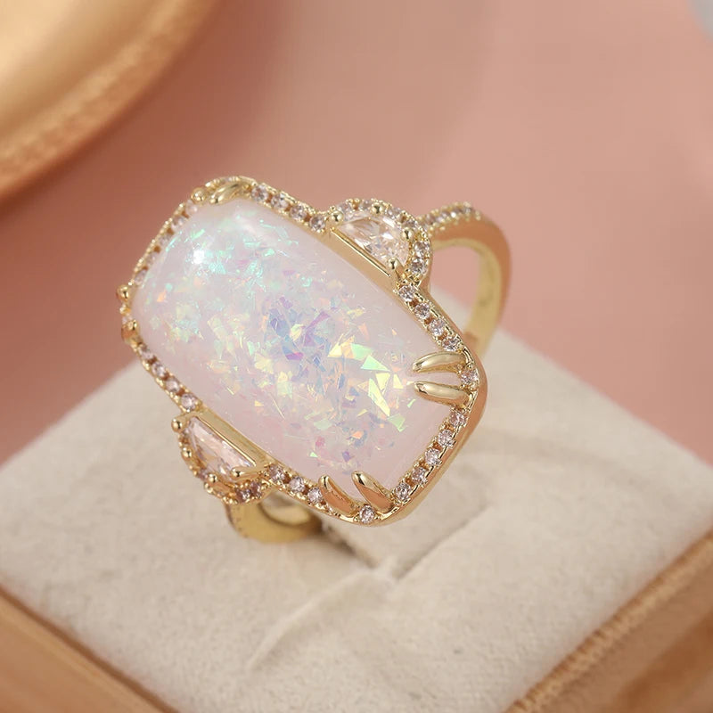 Synthetic Opal Gold Band Ring