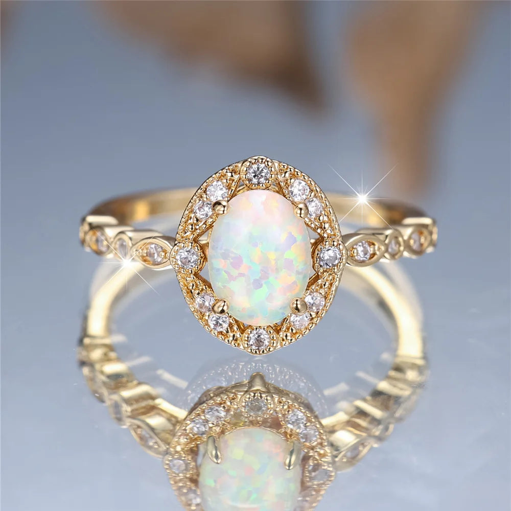Oval White Opal Minimalist Ring