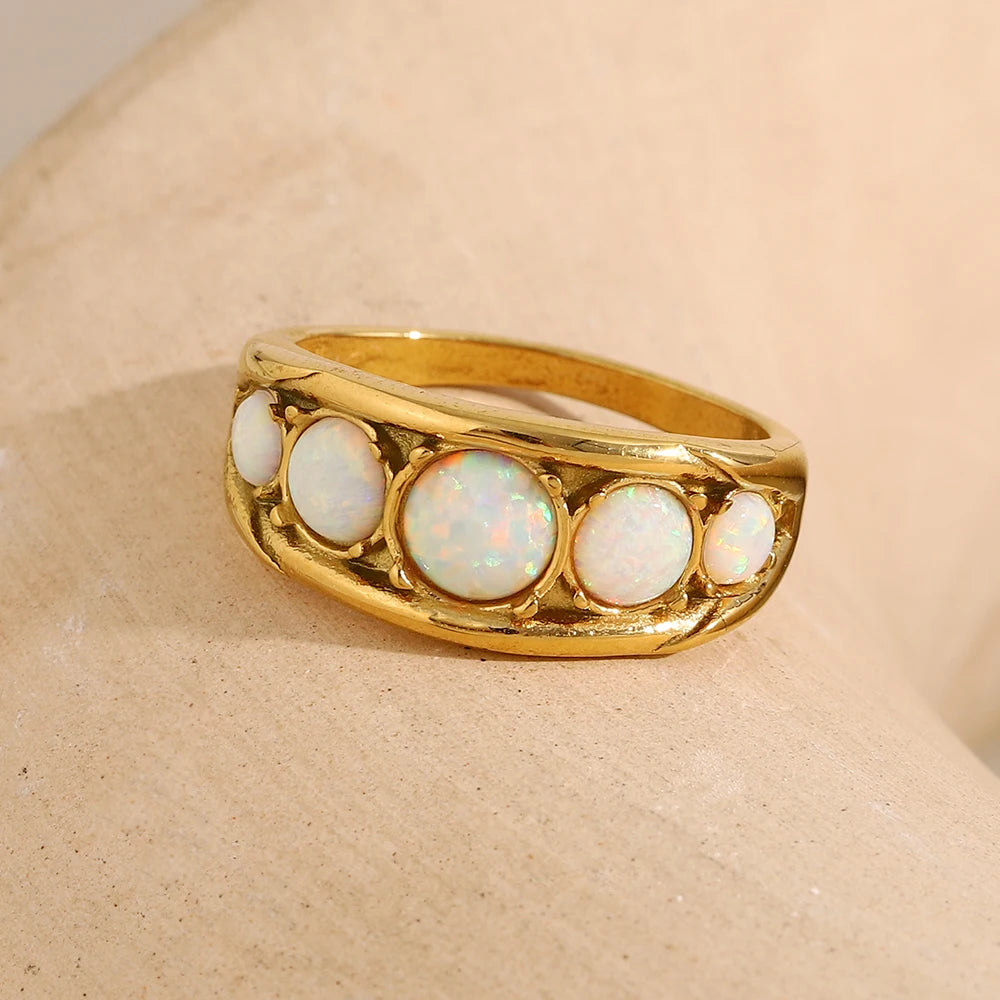 Round Opal Stainless Steel Ring
