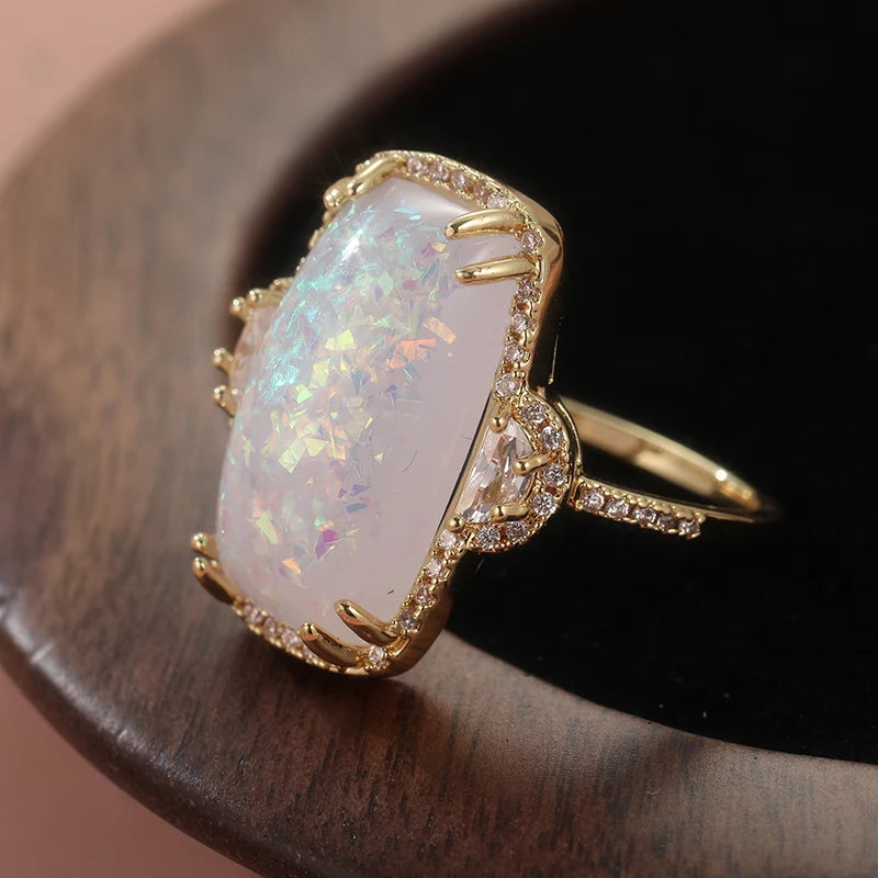 Synthetic Opal Gold Band Ring