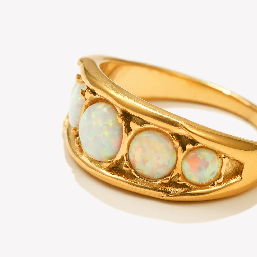 Round Opal Stainless Steel Ring
