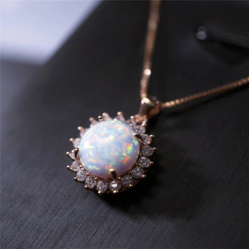 Sun Flower Opal Pendant Necklace