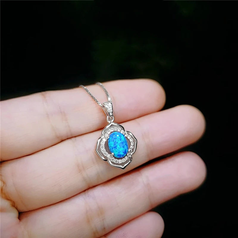 Sun Flower Opal Pendant Necklace