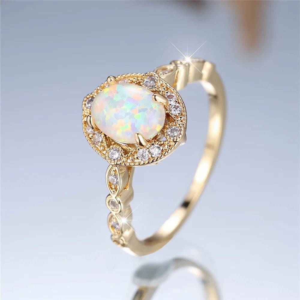 Oval White Opal Minimalist Ring