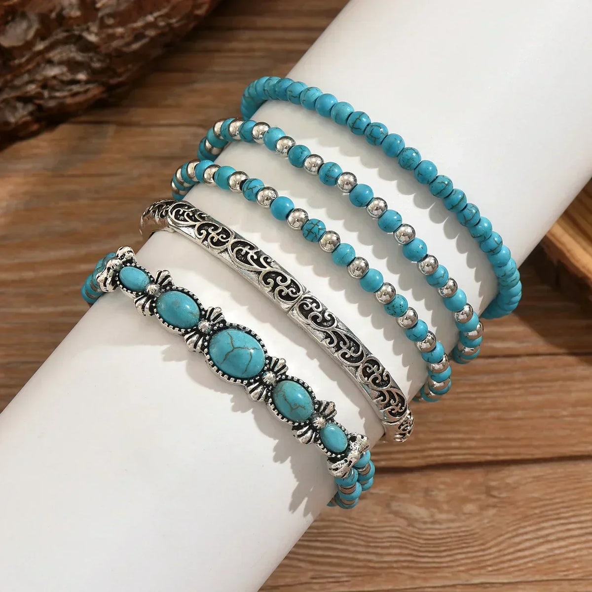 Boho Bracelet Set with Turquoise Beads