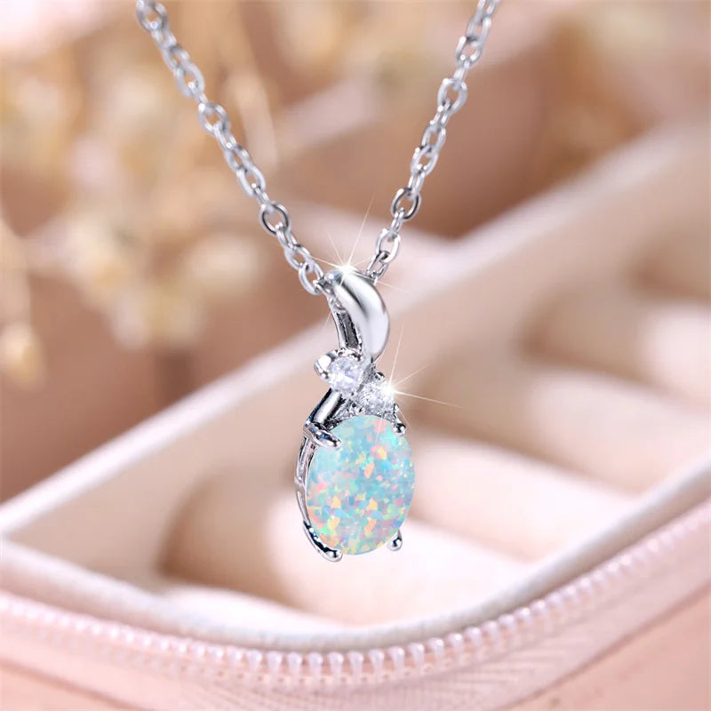 Oval Opal Pendant Necklace