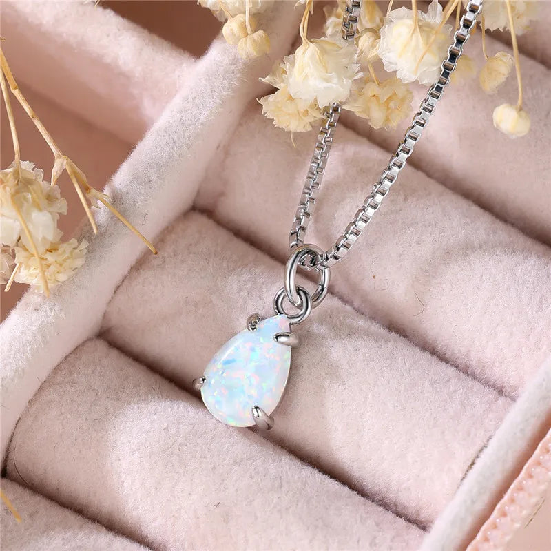 White Opal Drop Pendant Necklace