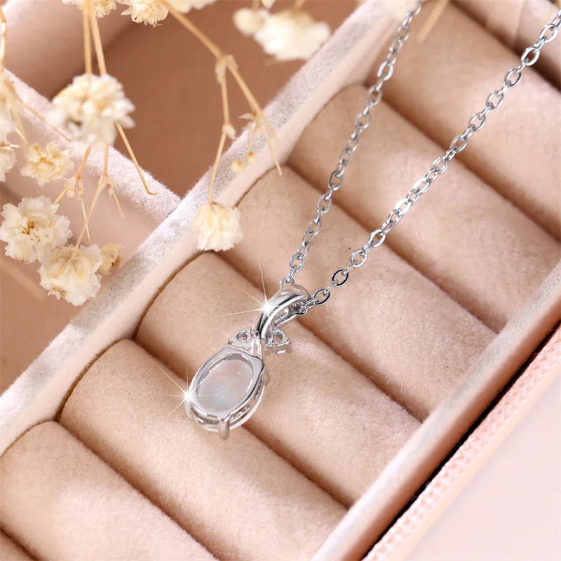 Oval Opal Pendant Necklace