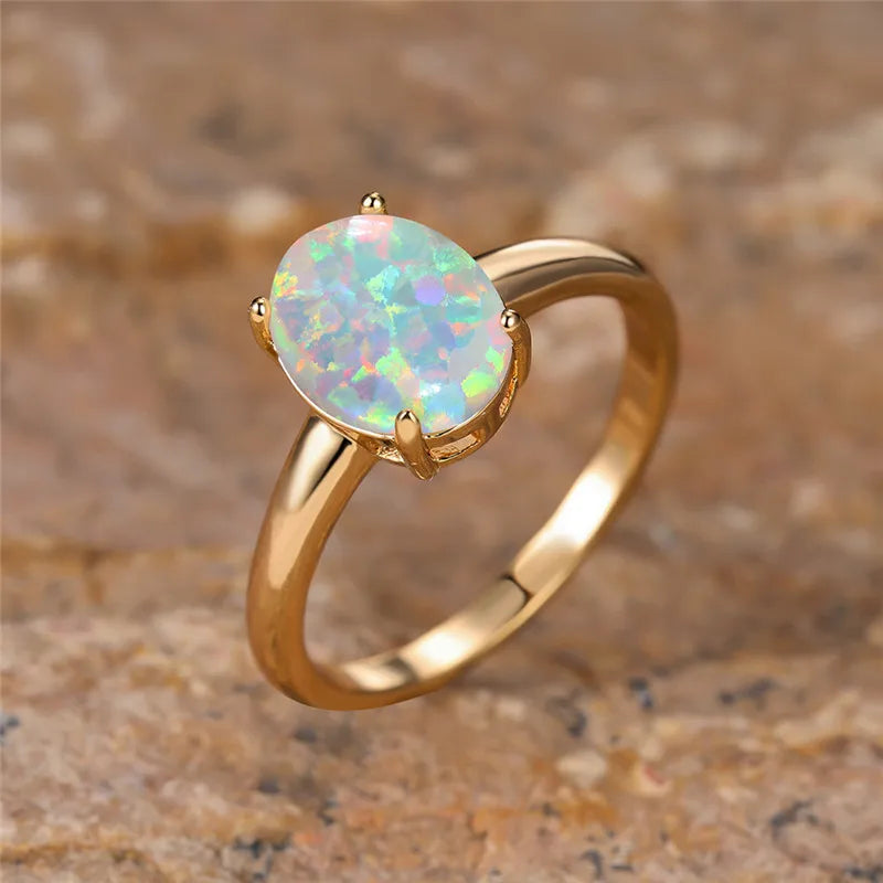 Oval White Opal Egg Ring
