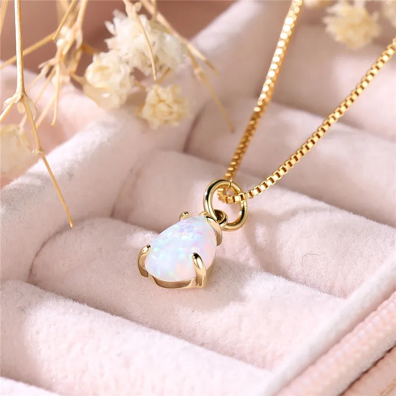 White Opal Drop Pendant Necklace