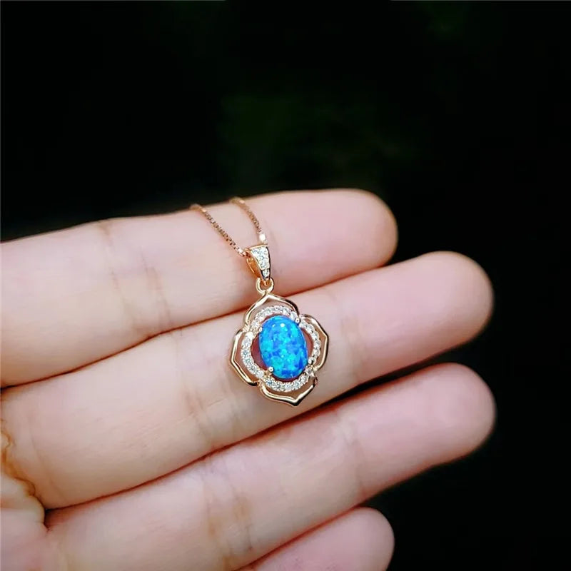 Sun Flower Opal Pendant Necklace