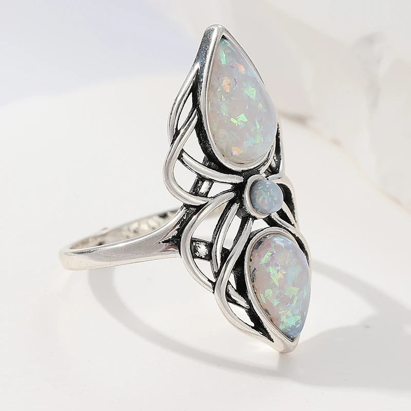 Waterdrop Opal Leaf Ring