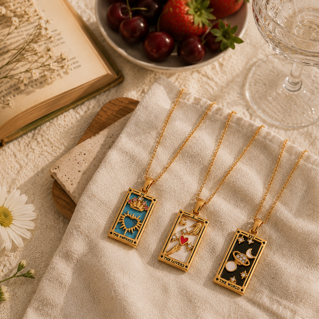 The Empress - Tarot Card | Silver Dainty Necklace with Blue Enamel