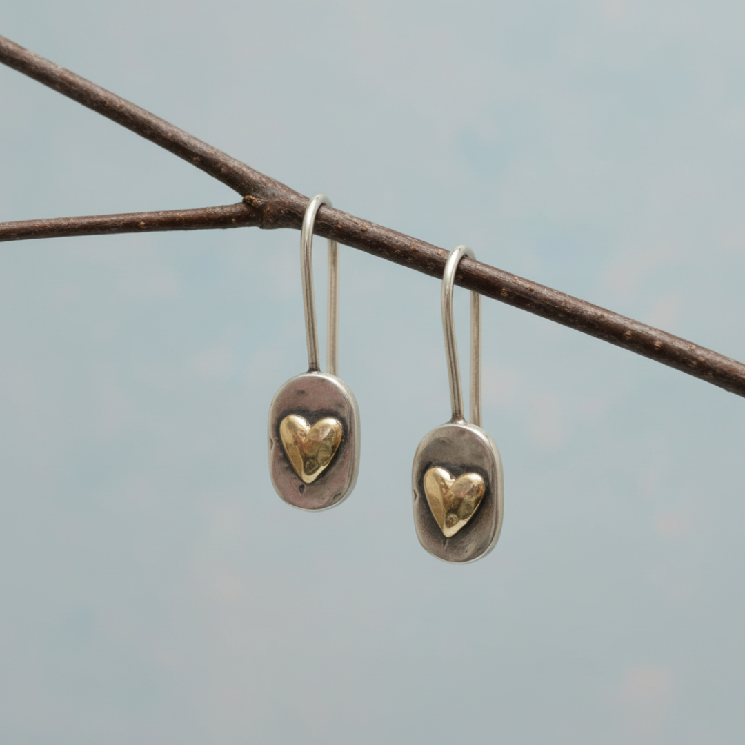 Silver Gold Heart Drop Earrings
