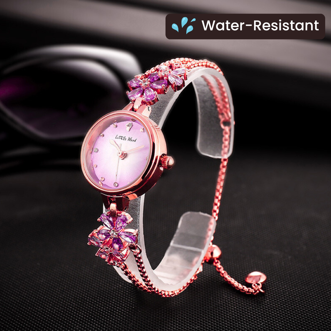 Water-Resistant Floral Bracelet Watch