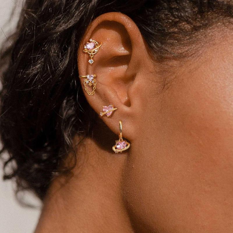4-Piece Pink Heart Earrings Set