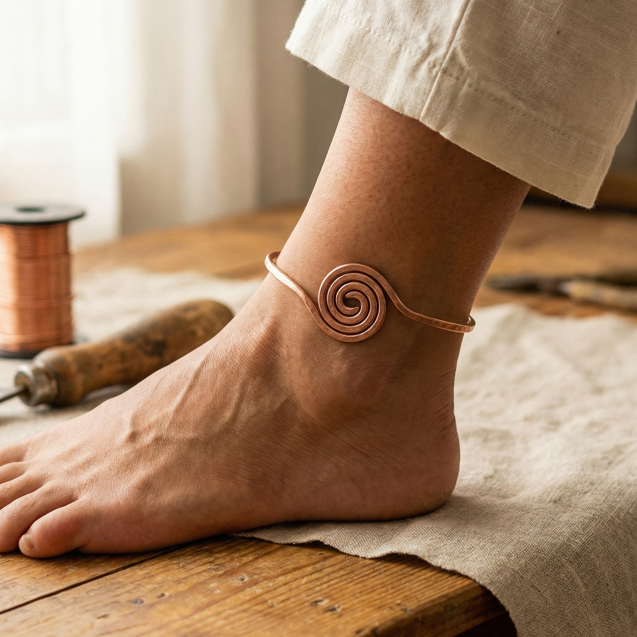 Coil Spring Copper Anklet