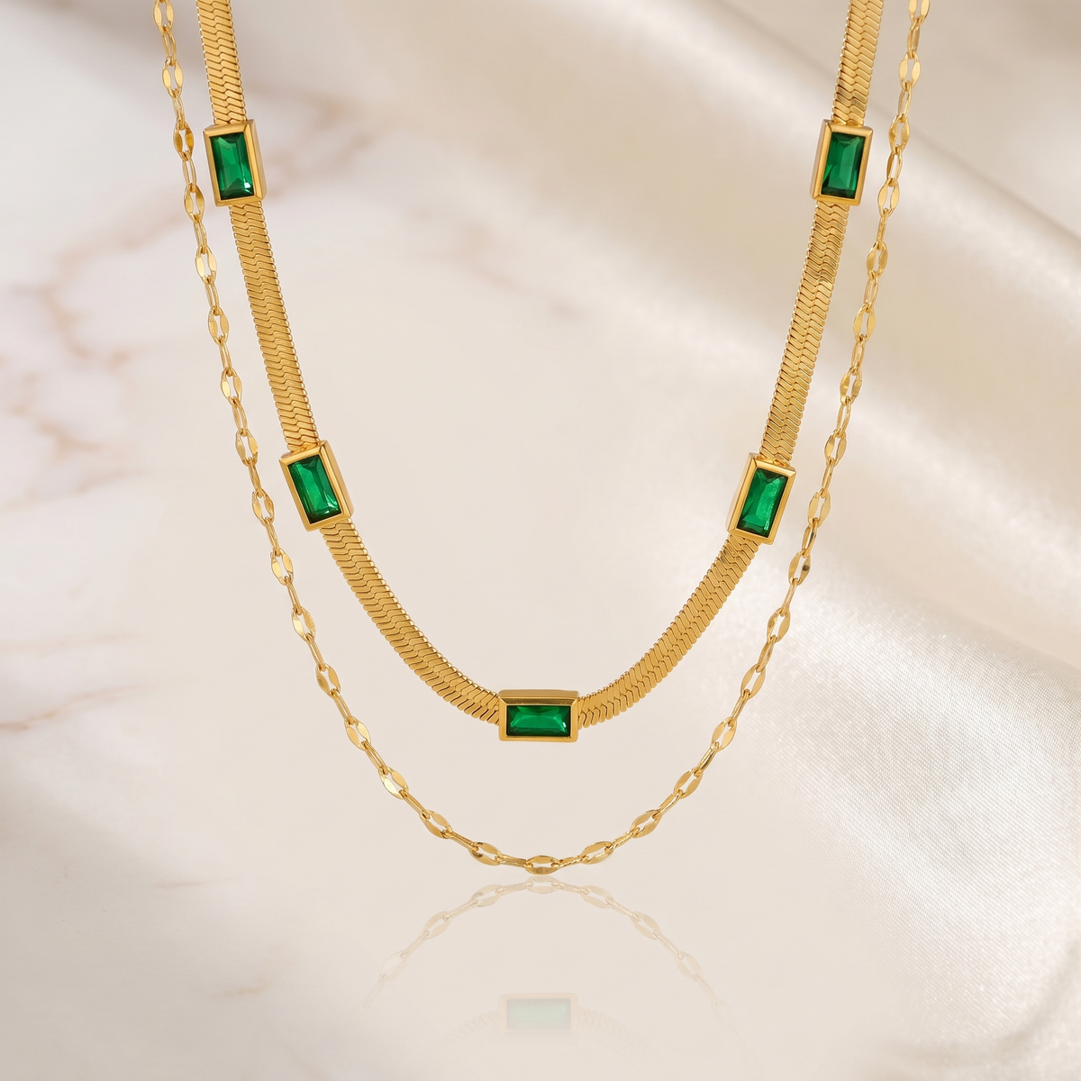 Sorella Gem Double-Layer Retro Gold Necklace