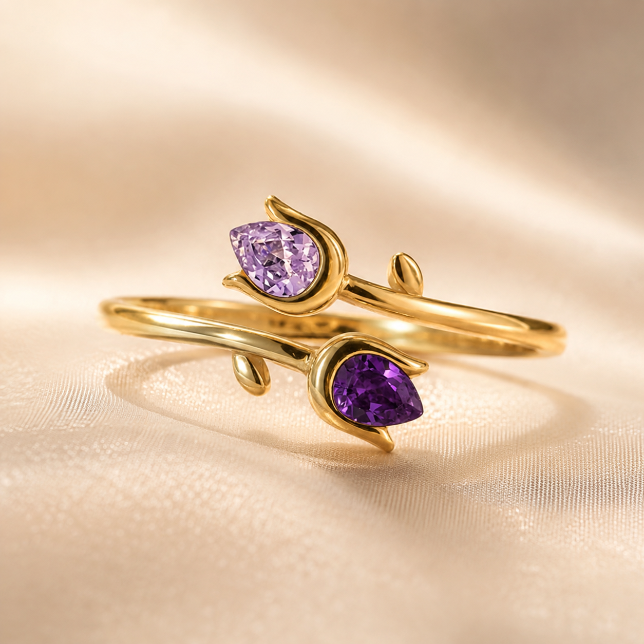 Mother & Daughter Double Birthstone Tulip Ring