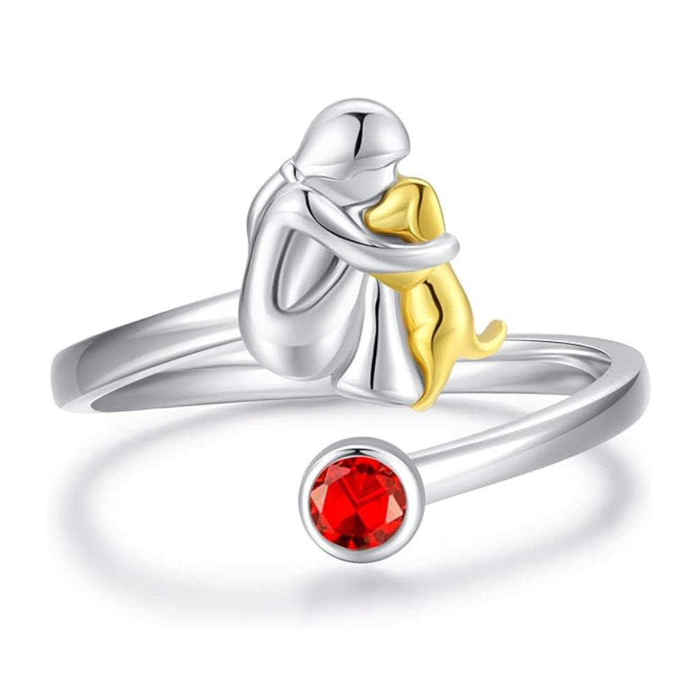 Sterling Silver Dog & Girl Ring β Adjustable and Symbolic