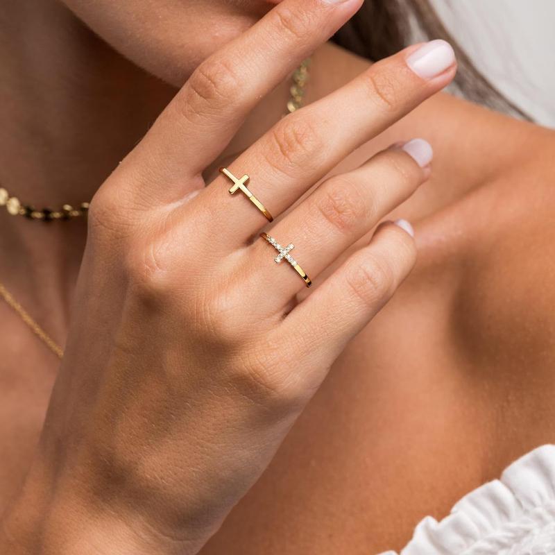 Thin Cross Stackable Ring Set