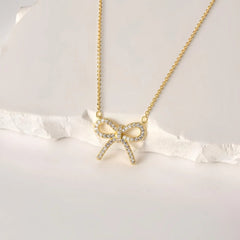 Sparkly Bow Pendant Necklace